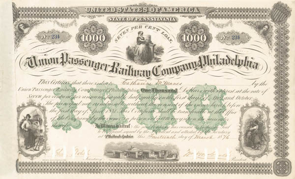 Union Passenger Railway Co. of Philadelphia - Bond